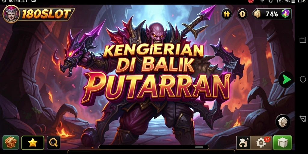 Screenshot gameplay 180SLOT dengan suasana menegangkan dan simbol-simbol menyeramkan.