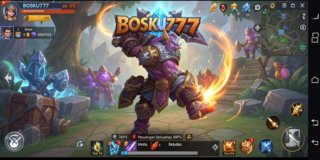 Tampilan gameplay <strong>BOSKU777</strong> yang menampilkan aksi seru dan karakter keren.