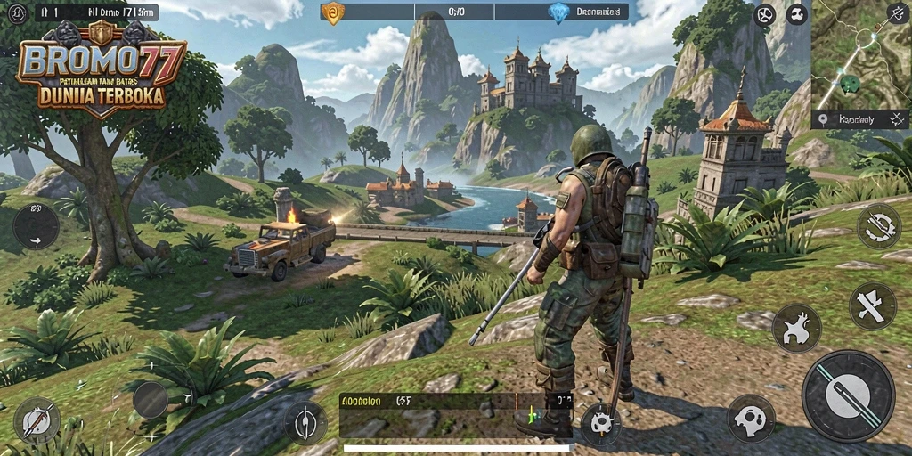 Screenshot dari gameplay BROMO77 yang menampilkan keindahan dunia terbuka.