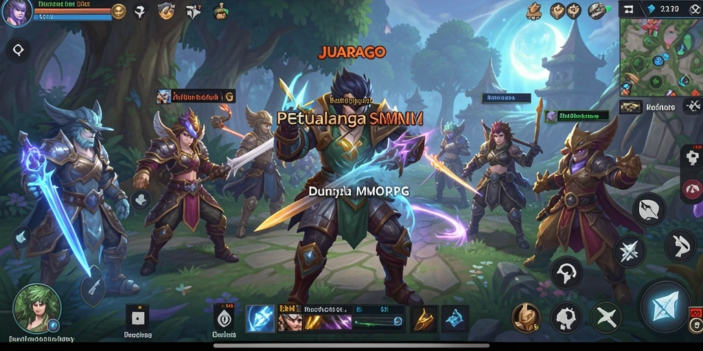 Tangkapan layar gameplay <strong>JUARAGO</strong> menampilkan pertarungan epik di dunia fantasi MMORPG.